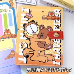 ガーフィールド a5 レザー磁気バックルルーズリーフブック取り外し可能なフルカラーカードブックカードバッグ学生文具ガーフィールドカラーページブック