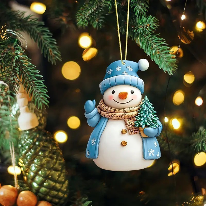 Nuevos productos transfronterizos acrílicos planos lindos dibujos animados de Navidad muñeco de nieve colgantes de automóviles de árbol de Navidad artesanías colgantes