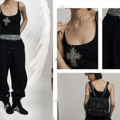 210g pure cotton Korean genuine 2025 new niche design leopard print cross strap vest