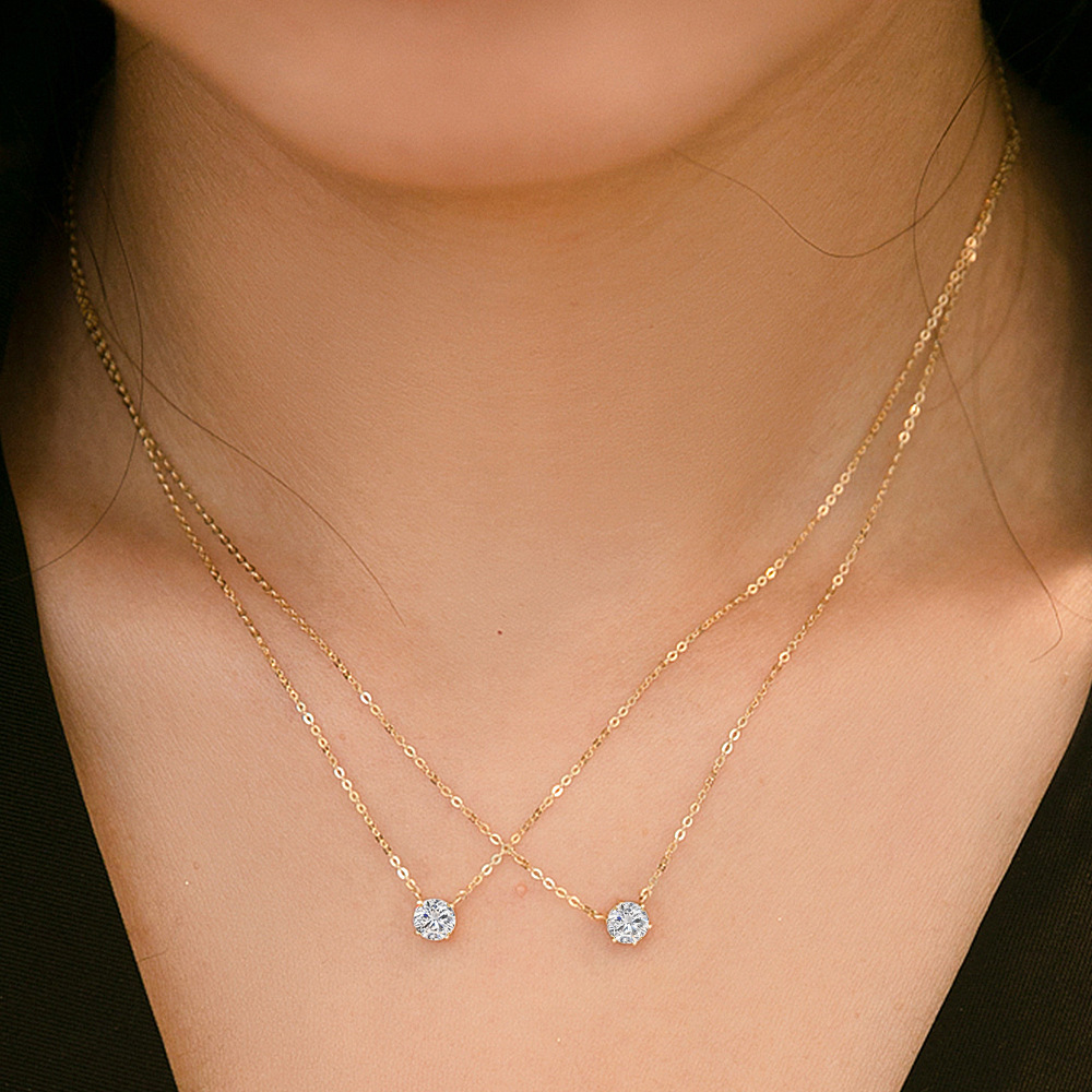 925 Sterling Silver Material 925 Sterling Silver Zircon Cable Chain Plating Geometric Pendant Necklace