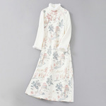 翰墨云汐中国风旗袍汉服改良立领盘扣毛织刺绣显瘦厚低开叉连衣裙