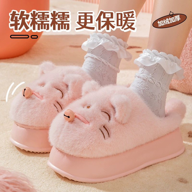 Хлопчатобумажные тапочки дамы зимний 2024 новый интерьер дома толстая подошва нескользящая и бархатная теплая головка плюс плюшевая хлопчатобумажная обувь