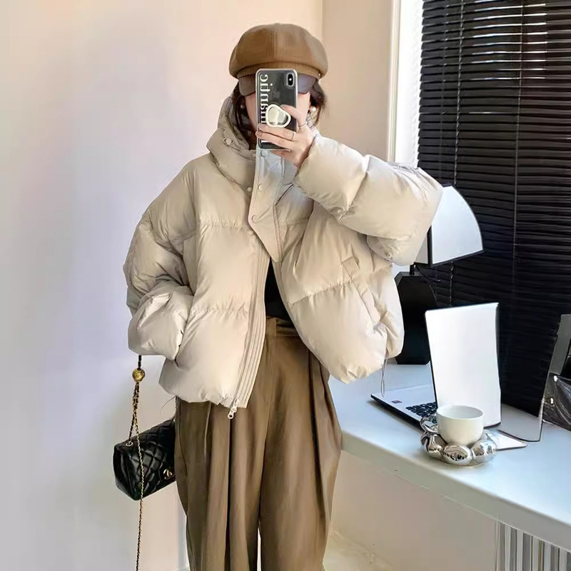 White Duck Down 2024 Korean Style Hooded New High Waist Down Jacket Women's Short Bread Suit Loose Trendy Coat White Duck Down 2024 Korean Style Hooded New High Waist Down Jacket Women's Short Bread Suit Loose Trendy Coat