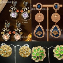 中古耳饰vintage宫廷风滴釉珐琅彩山茶花耳钉镀24k金