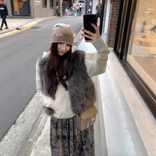 韩系欧尼稀有狐狸腹毛皮草马甲女秋冬无袖立领外套显瘦高级