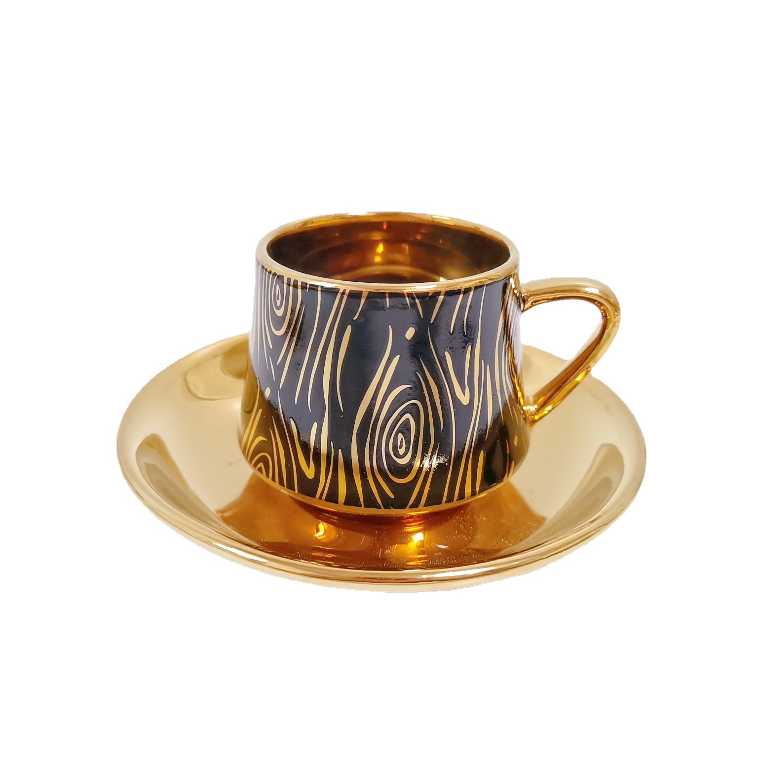 Transfronterizo nuevo electrochapado calcomanías cerámica taza y platillo exportación chapado en oro 6 tazas 6 placas traje 90mL caja de regalo taza y platillo