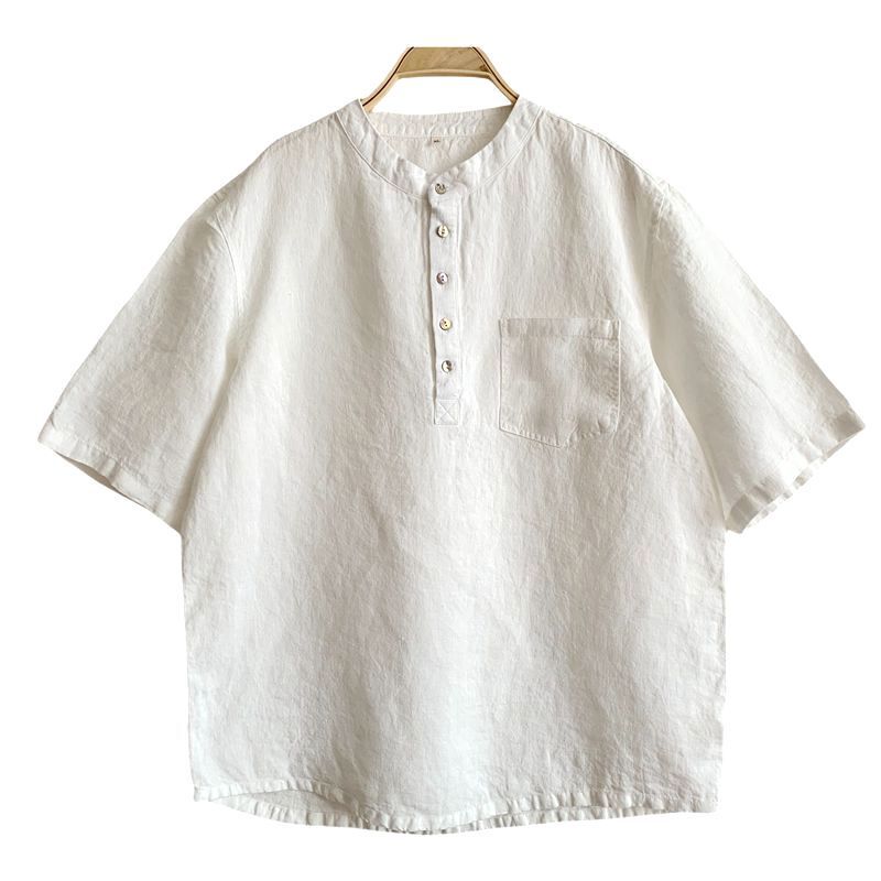 3035-1 Men's Hemp Short-sleeved Pocket Shirt Retro Comfortable Cool T-shirt Breathable Chinese Style Summer