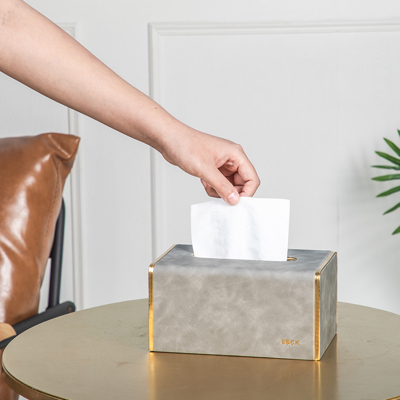 Caja de tejido de cuero del hogar Luz de lujo sala de estar Hotel comercial multi-función caja de tejido impresión caja de almacenamiento de control remoto