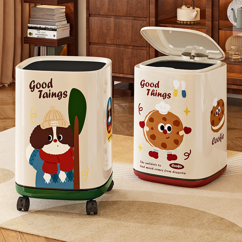 Trash Can for Home Living Room, Light Luxury, High-End, New Style, High-Value, Creative Bedroom, Kitchen, Large Wheeled Wastebasket with Lid Trash Can for Home Living Room, Light Luxury, High-End, New Style, High-Value, Creative Bedroom, Kitchen, Large Wheeled Wastebasket with Lid