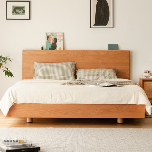 Nordic All Solid Wood Bed 1.5 Simple Japanese Cherry Wood Furniture Log Master Bedroom 1.8 m Double Bed