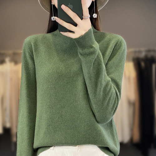Wholesale first-line ready-made garments semi-high Korean pullover sweaters women's semi-high collar seamless knitted bottoming shirts wholesale in autumn and winter