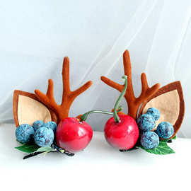 外贸爆款圣诞节头饰女士成人儿童旅拍发夹浆果猫耳朵鹿角发夹批发