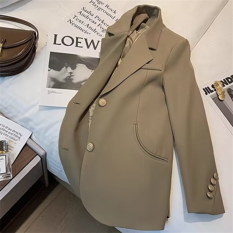 Qadın üçün qəhvəyi rəngli blazer, Koreya üslubu, yüngül