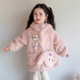 女童秋冬款兔耳朵羊羔毛大衣儿童秋装加厚外套宝宝洋气加绒毛毛衣