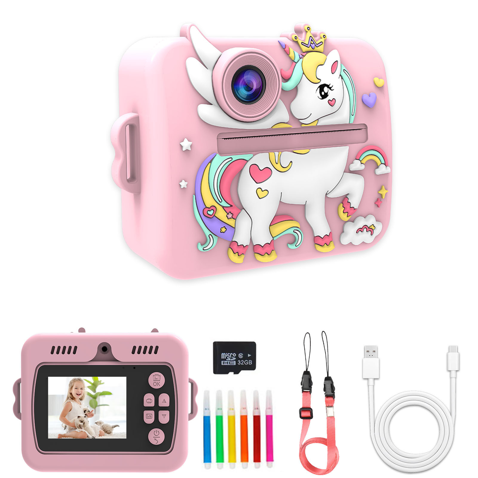 핑크 유니콘 모델 + 32G 메모리 카드 + 정교한 포장