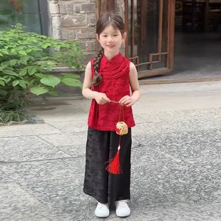 Girls Summer Suit New Chinoiserie National Style Red Sleeveless Han Dynasty 2025 New Foreign Style Summer Kidsren's Tang Suit