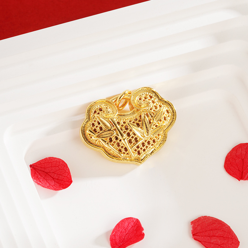 Moda nacional hoja de bambú Ruyi cerradura collar Vietnam arena oro antiguo patrimonio Ley estilo chino joyería femenina suministro directo fábrica