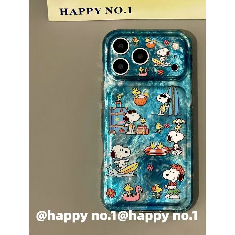 Artistic oil painting blue Snoopy puppy case for Apple iPhone, shockproof, double-layer, suitable for girls, waterproof