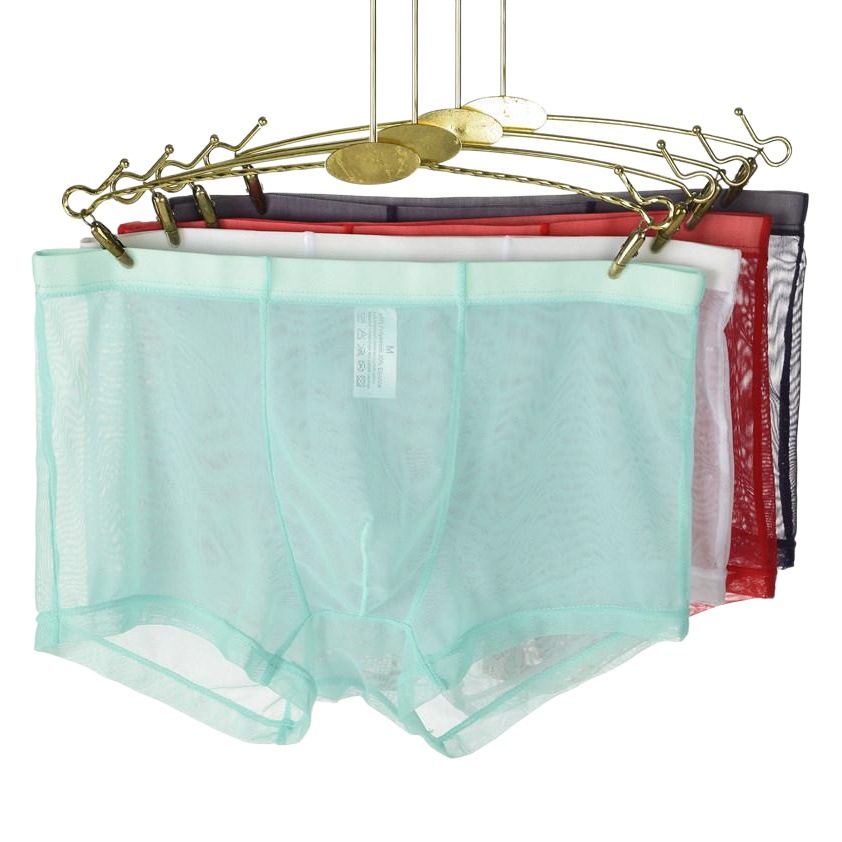 ジュンエ メンズ 透明下着 ミッドウエスト メッシュ セクシー ボクサーパンツ ポケット付き 通気性 裸感覚 若者向け 四角パンツ 快適