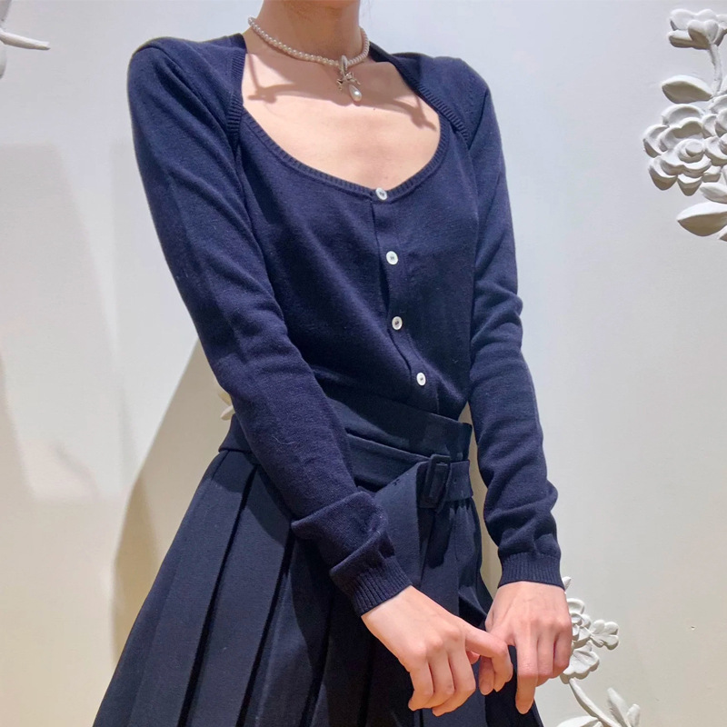 [in Stock] Spring and Summer New Style Patchwork Vest Sweater, Faux Two-Piece Slim-Fit Short Knit Cardigan 25102