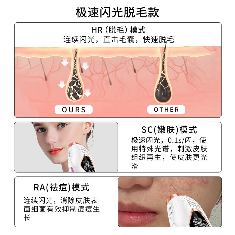 跨境FDA大能量IPL全身手持家用便携快闪蓝宝石无痛激光冰点脱毛仪|undefined