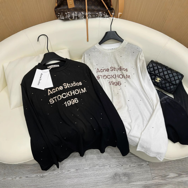 in stock AC Top 2025 Summer New 1996 Hot Drilling Letter Old High Pressure Hot Drilling Loose Long Sleeve Sunscreen Women