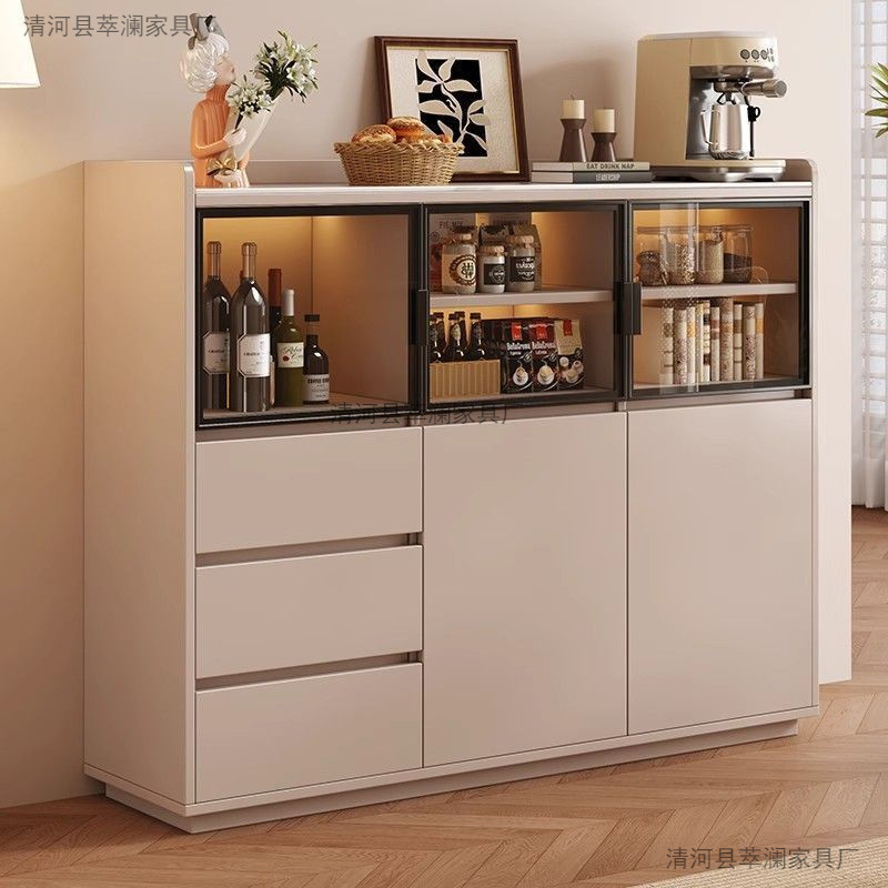 Solid Wood Sideboard Simple Slate Storage Cabinet Living Room Kitchen Side Cabinet Wall-Mounted Integrated Home Tea Cabinet Cupboard