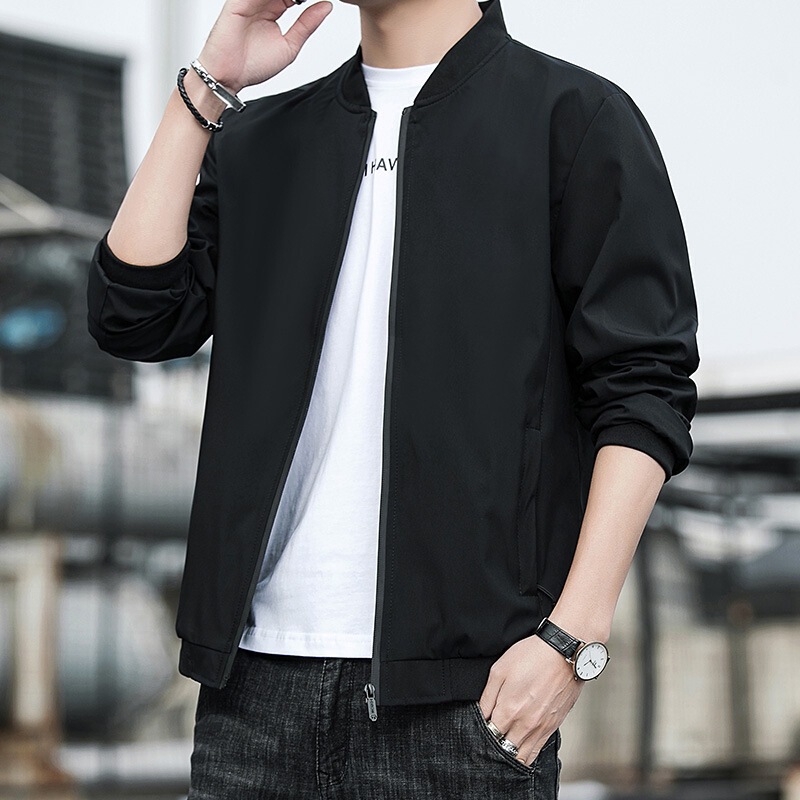 Men's Jacket Spring and Autumn Solid Color Stand Collar Coat Korean Style Casual Slim Trendy Versatile Youth Sports Top Men's Jacket Spring and Autumn Solid Color Stand Collar Coat Korean Style Casual Slim Trendy Versatile Youth Sports Top