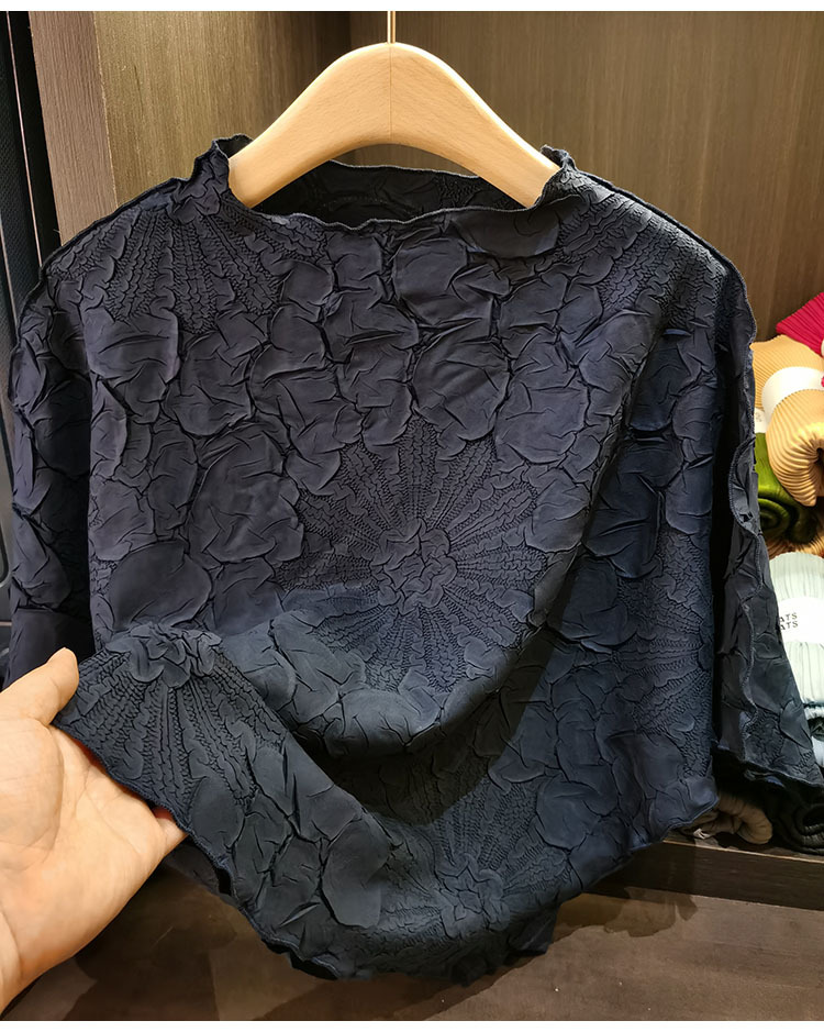 Áo thun dập nổi nữ tay dơi dáng rộng ngắn mùa hè — Màu đen, Màu cam, Màu xanh lam, Màu xanh navy chi tiết 13