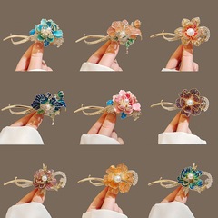 古代風の花柄パールフリンジ牡丹の花ツイストクリップ高級感のあるリボンスズランの花ヘアクリップスプリングクリップ