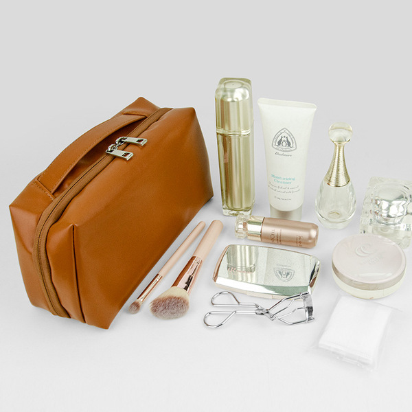 Genuine cream polyurethane capacious universal cosmetic bag