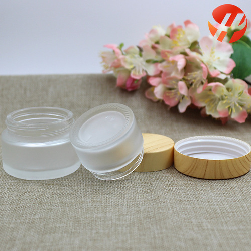 Wood grain cover frosted cream bottle refill bottle travel portable facial mask face cream eye cream bottle cosmetic glass empty bottle