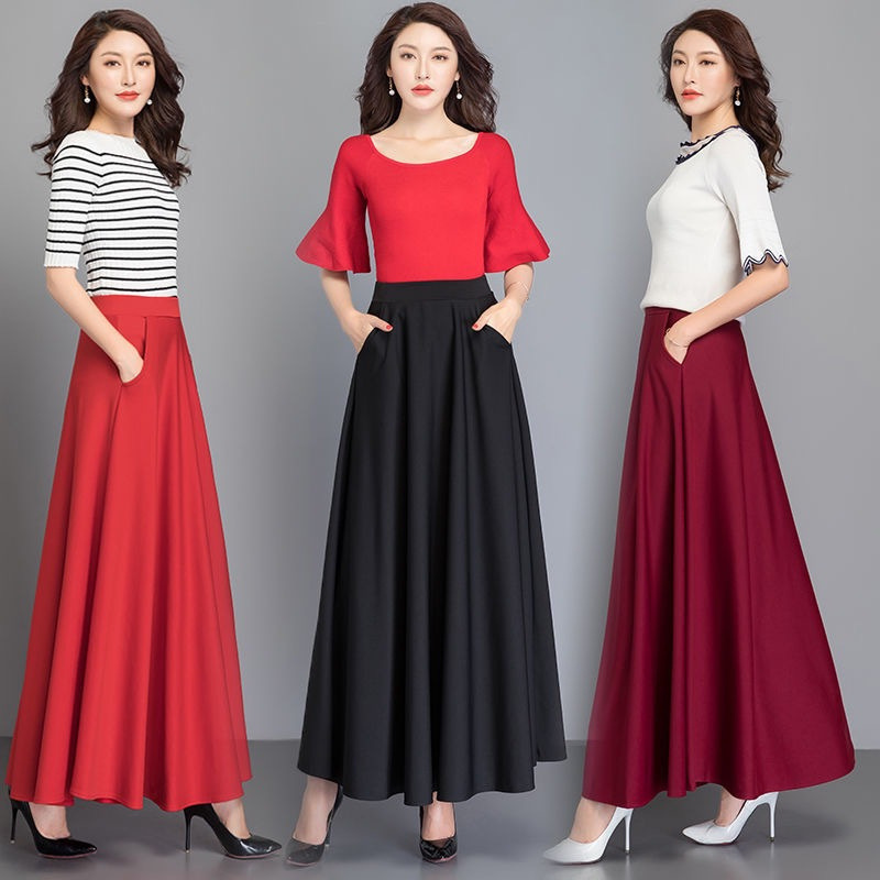 Cross-Border New Large Size Pure Color Skirt Southeast Asia High Waist Slimming Look All Year Round Skirt Elegant Large Hem Skirt A-Line Skirt for Women Cross-Border New Large Size Pure Color Skirt Southeast Asia High Waist Slimming Look All Year Round Skirt Elegant Large Hem Skirt A-Line Skirt for Women