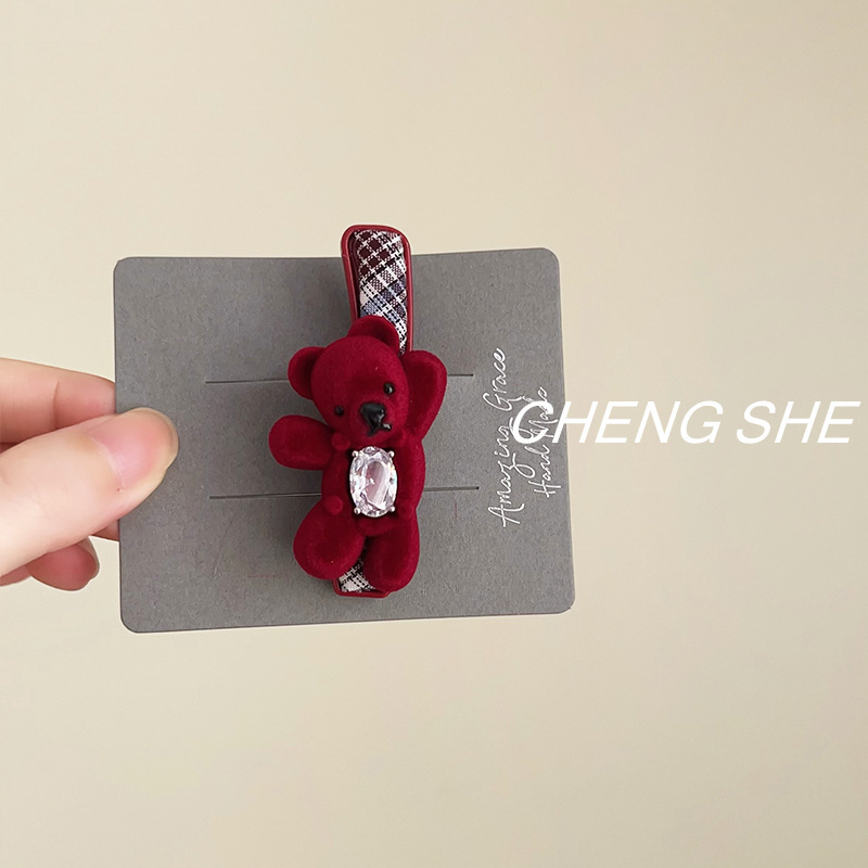 招手小熊发夹女小众个性乐园系列可爱小熊饼干宝石发卡头夹发饰|undefined