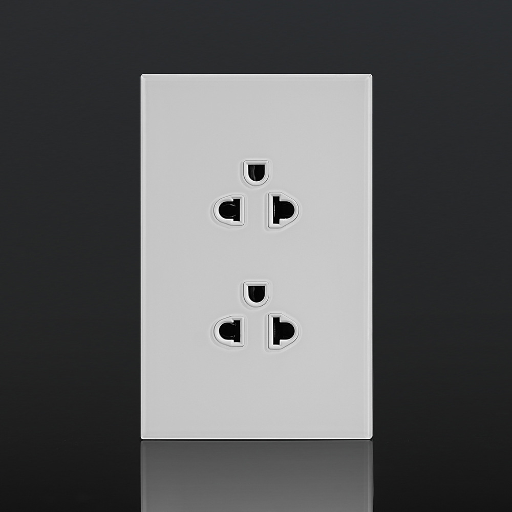 南美118型钢化玻璃面板泰式圆六孔插座250V墙壁插座黑色白色