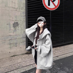 灰色卫衣外套女春秋小个子高级感百搭开衫套装2025新款连帽上衣