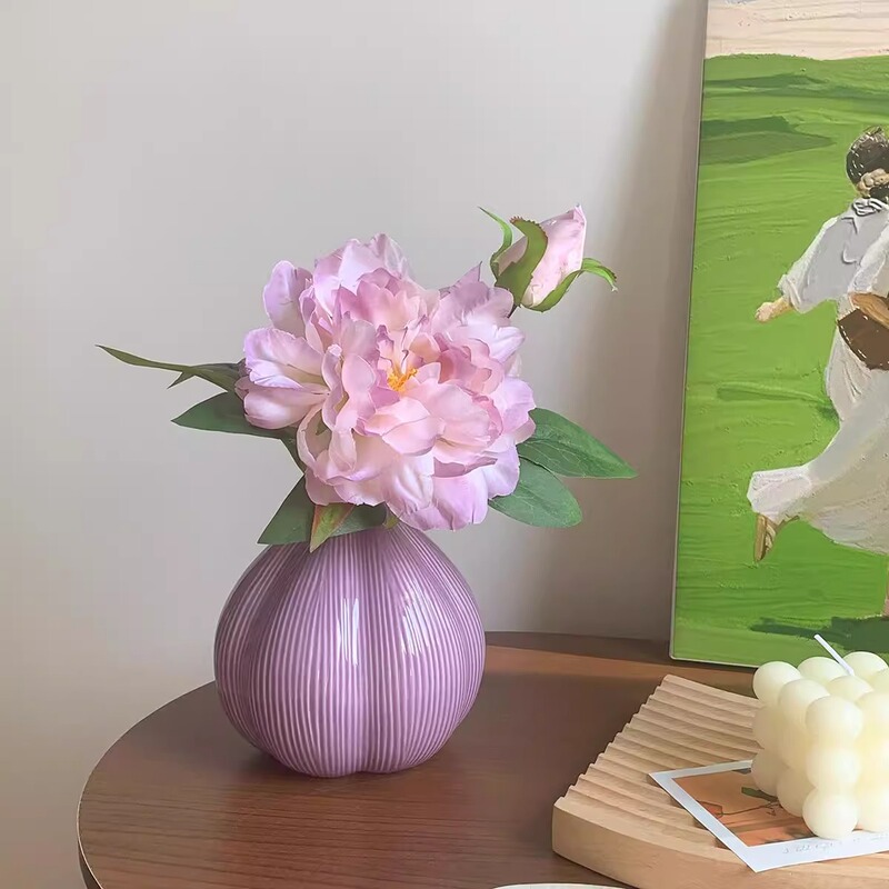 紫牡丹造花リビングルームライト高級装飾ベッドサイドテーブルハイエンドセラミック装飾品家の装飾セラミックボトル|undefined