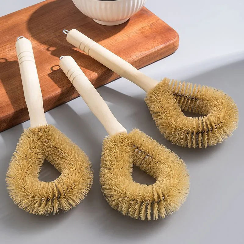 Household Bristle Brush with Round Head and Wooden Handle, Non-Stick Oil Pan Brush, Household Cleaning Brush