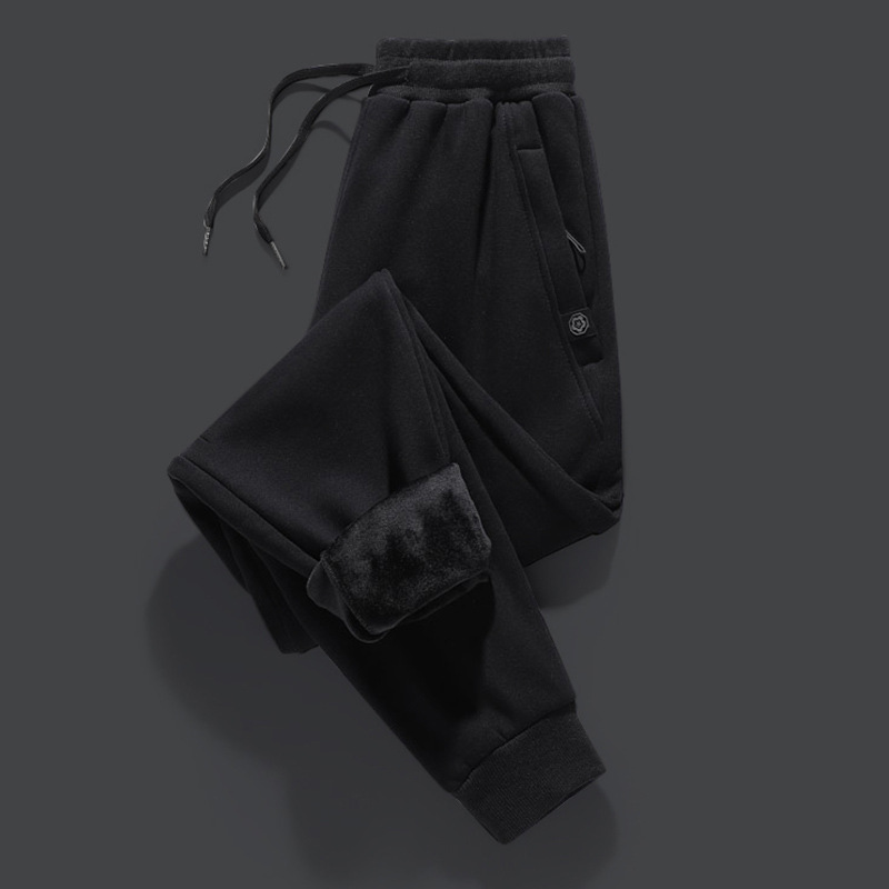 Pantalones largos casuales para hombres Otoño e Invierno Nuevos deportes estilo coreano moda en stock al por mayor pantalones de chándal con cremallera gruesa forrada de lana