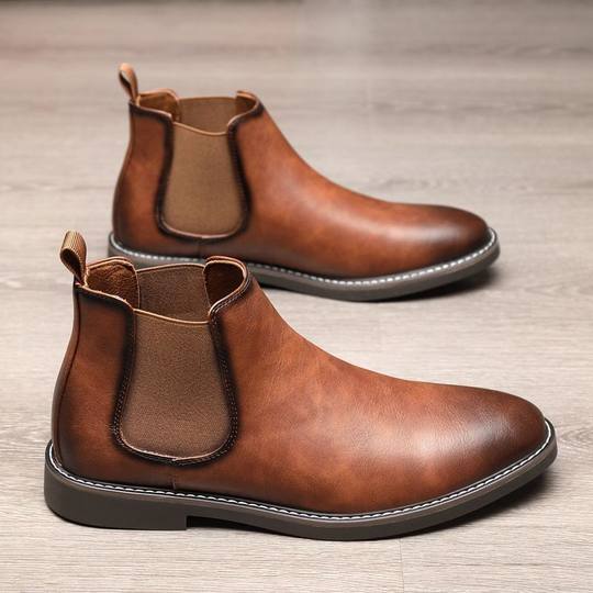 Autumn and Winter New Men's Boots British Men's Martin Leather Boots Youth Non-Slip Breathable Chelsea Retro Versatile Short Boots