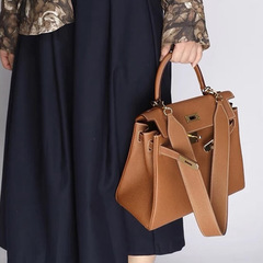 秋冬新款真皮高級感Togo頭層牛皮寬肩帶凱莉包單肩斜挎手提女包潮