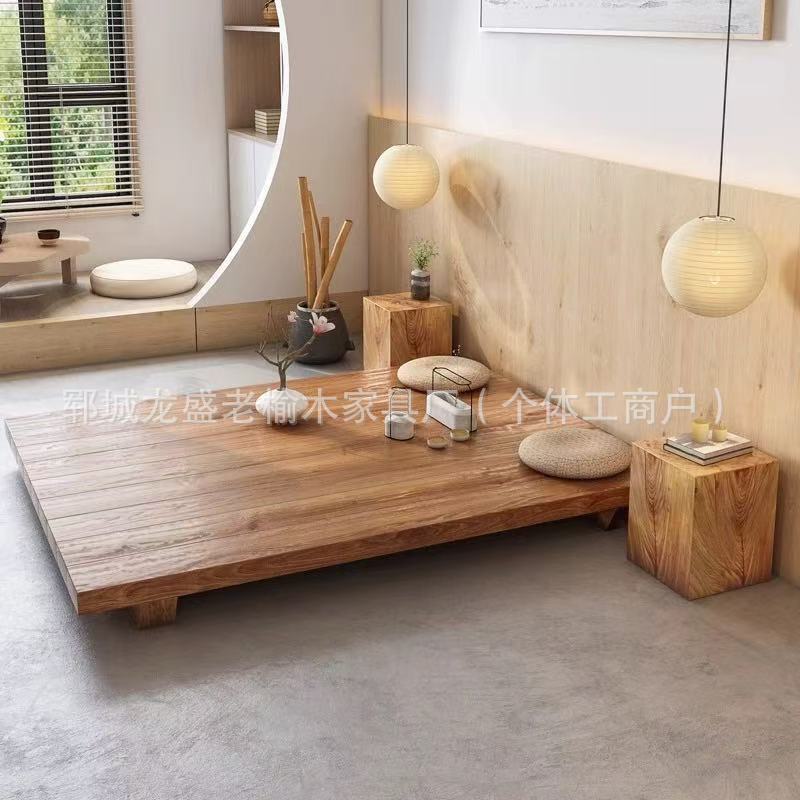 Solid Wood Tatami Old Elm Wood Bed Simple Low Bed Hotel Homestay Bed Board Bedroom Floor Bed Frame Floor Bed Solid Wood Tatami Old Elm Wood Bed Simple Low Bed Hotel Homestay Bed Board Bedroom Floor Bed Frame Floor Bed