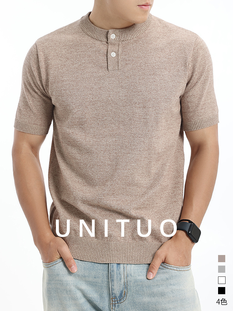 Europa y Estados Unidos transfronterizos hombres Henry cuello camiseta de punto 2026 verano sólido de manga corta negocios de ropa casual de hombre comercio exterior lote