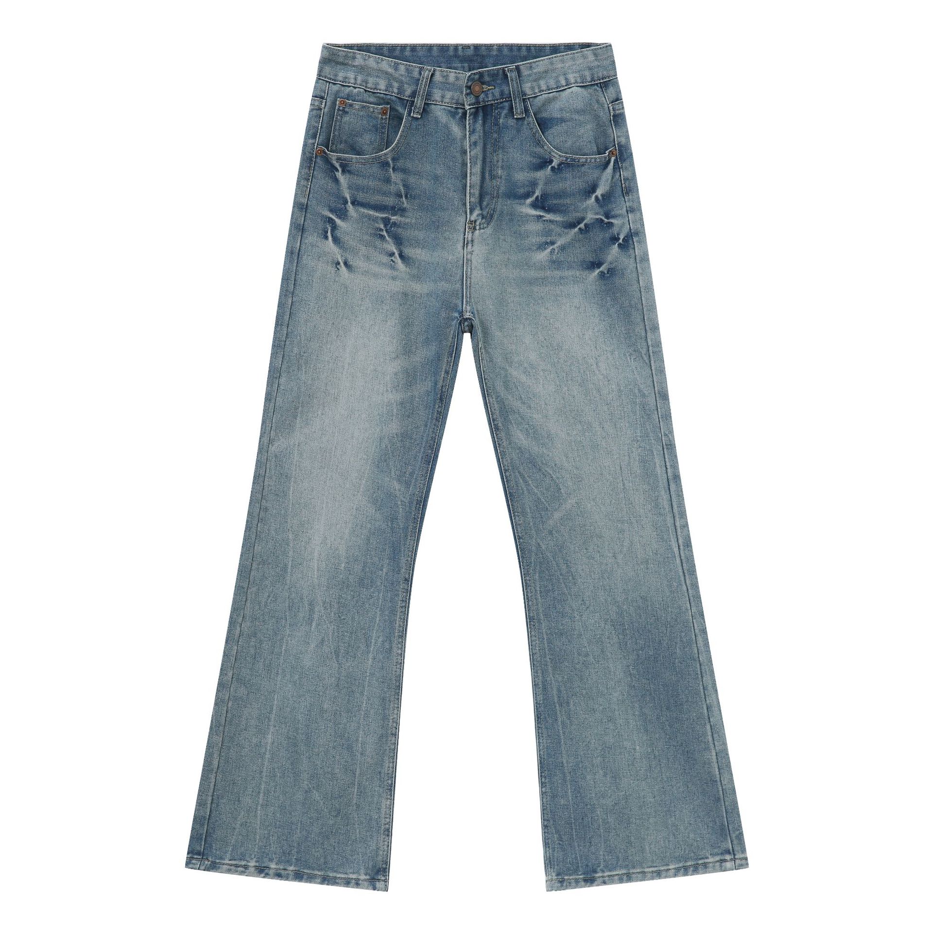 Men's Vintage-Inspired Distressed Jeans Cleanfit Straight Slight Flare Comfortable Cotton Blend Washed Black Light Blue S-XXL No Stretch_mkmklike.com