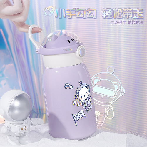 304 stainless steel insulated cup children's water bottle astronaut-themed high-quality beauty cup anti-drop straw cup wholesale department store
