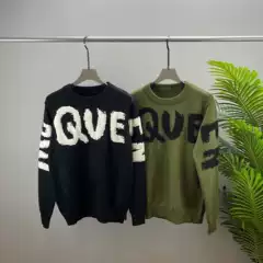 Cross-border alternative European and American trendy men's and women's autumn winter new QV wool sweater crew neck long sleeve knit top