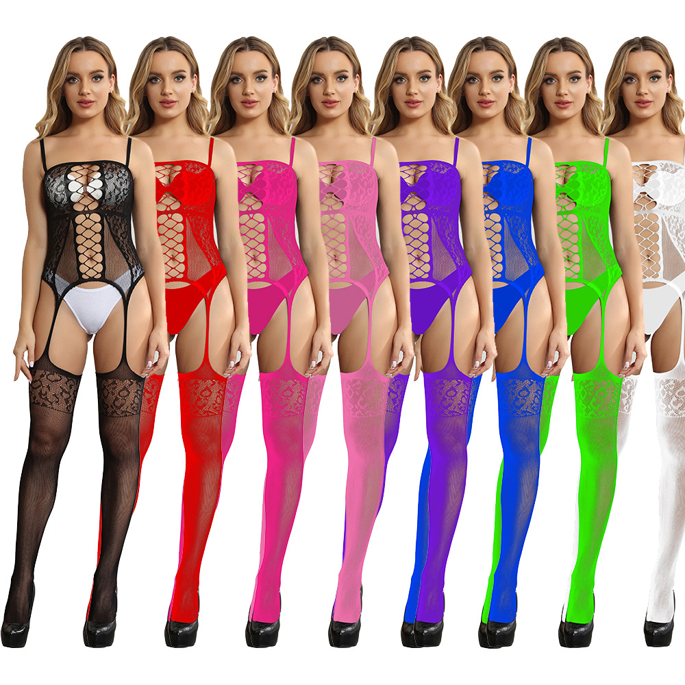 new european and american style sexy underwear sexy sling mesh stockings open bottom non-slip temptation transparent one-piece stockings w492