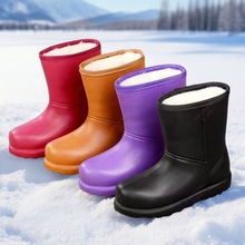X一脚蹬新款加绒雪地靴防水雪地保暖厨房加厚冬季防滑棉鞋雨鞋EVA