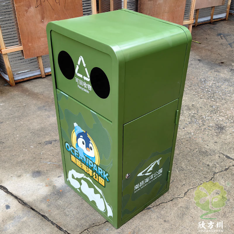 户外景区公园UV打印不锈钢分类垃圾桶园区防静电喷粉金属垃圾箱