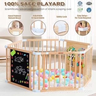 Cross-Border Foldable Baby Fence Wooden Household Baby Floor Climbing Mat Fence with Double-Sided Blackboard and Whiteboard